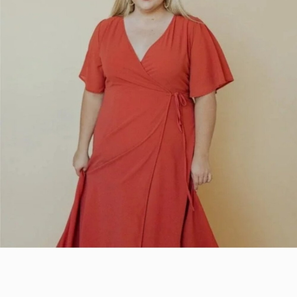 Baltic Born Redish Orange Long Sleeve Wrap Dress